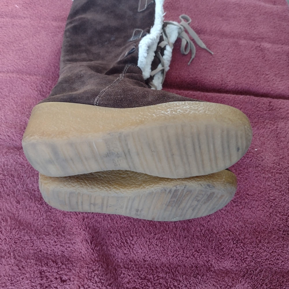 Michael Kors Brown Suede Sheepskin Lace Up Wedge Knee High Boots Size 7.5M - Picture 3 of 10